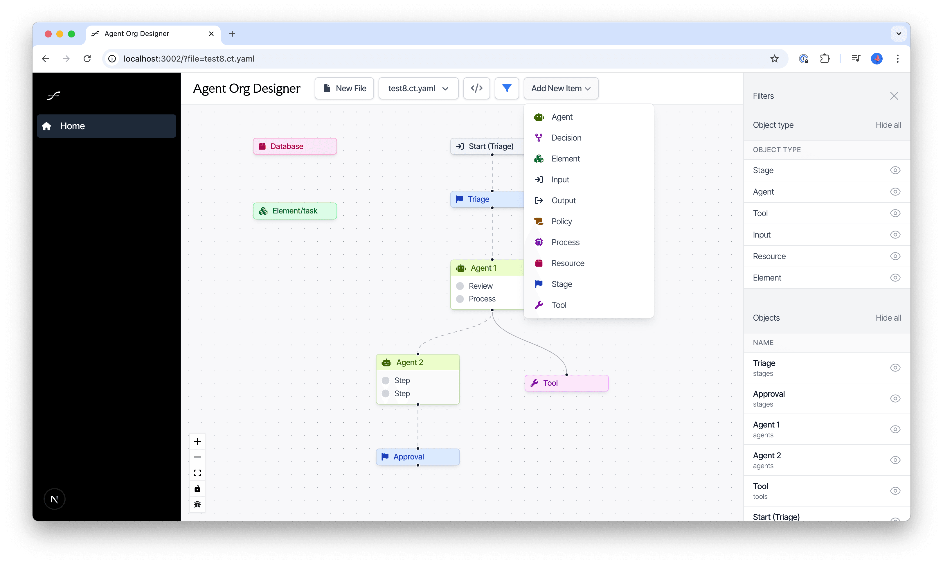 Agent org designer canvas view