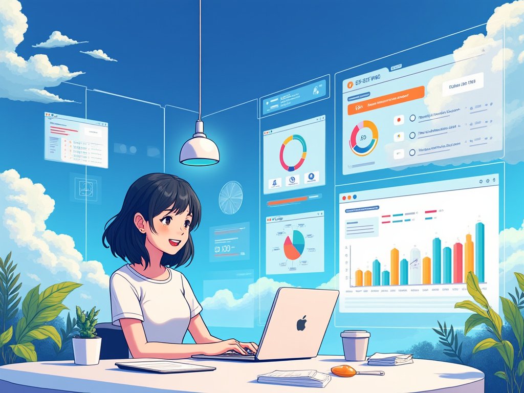 illustration of a woman who is using an ai dashboard to make decisions