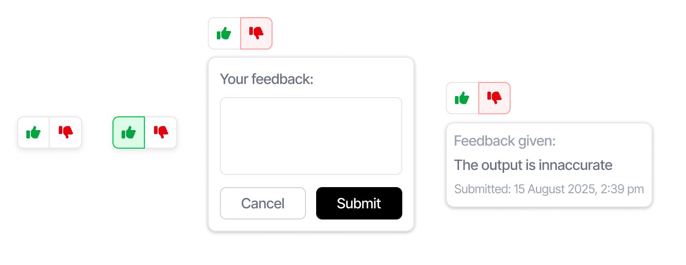 UI design of the feedback component I designed for collecting feedback on agent outputs